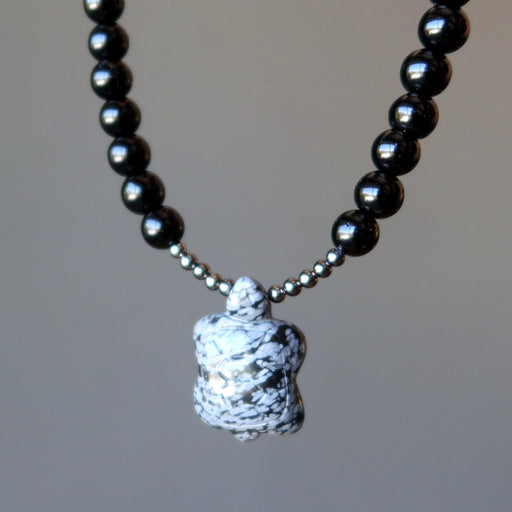 snowflake obsidian turtle necklace