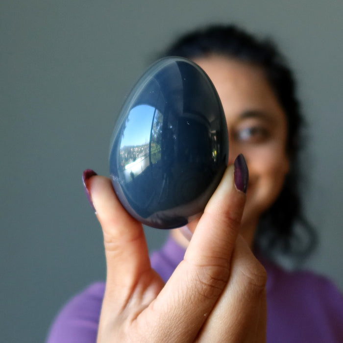 Rainbow Obsidian Egg Shadow of Night Blue Gray Magic