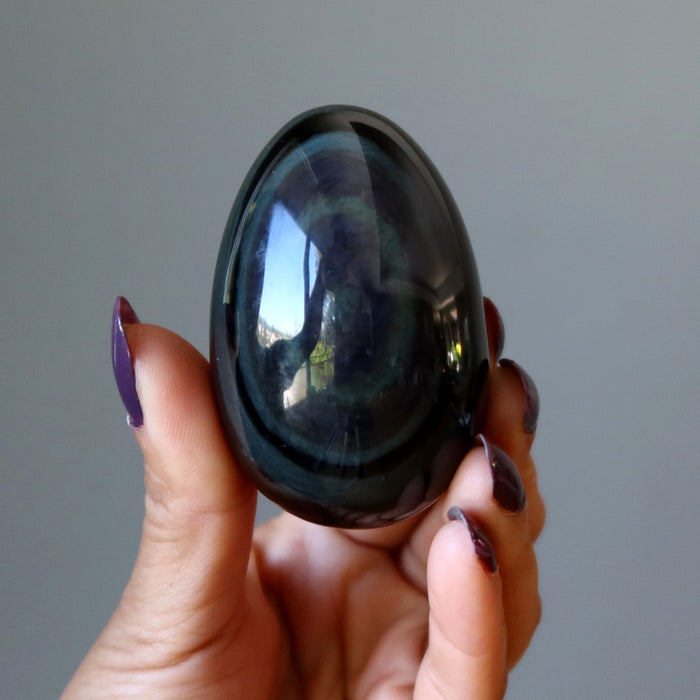 Rainbow Obsidian Egg Shadow of Night Blue Gray Magic
