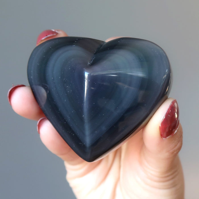 Rainbow Obsidian Heart Blue Guardian Protected Love Gem