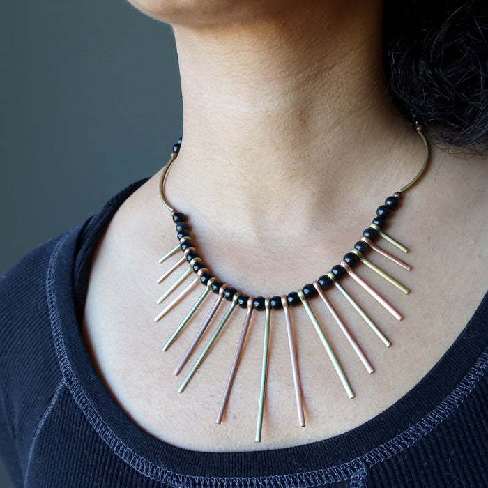 sheila of satin crystals wearing Black Obsidian Necklace