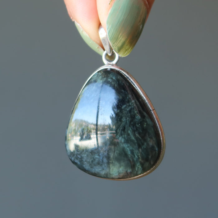Rainbow Obsidian Pendant Blue Peacock Protector Sterling Silver