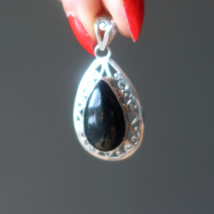 Rainbow Obsidian Pendant Drop of Divine Light Sterling Silver