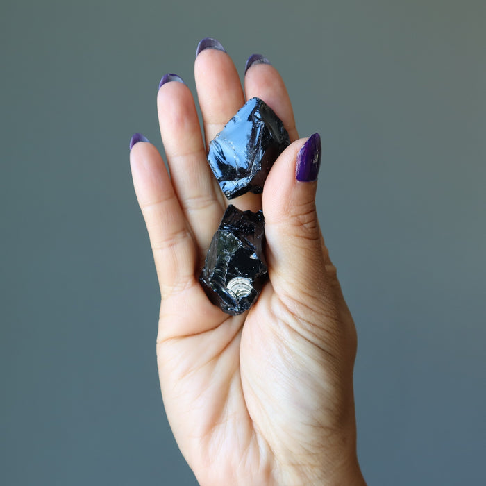 Black Obsidian Raw Crystal Set Protective Volcanic Earth