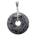 black and gray snowflake obsidian donut in sterling silver pendant