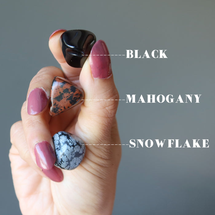 black, snowflake, mahogany obsidian tumbled stones
