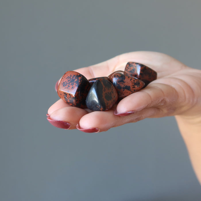 Obsidian Tumbled Stone Set Black Snowflake Mahogany