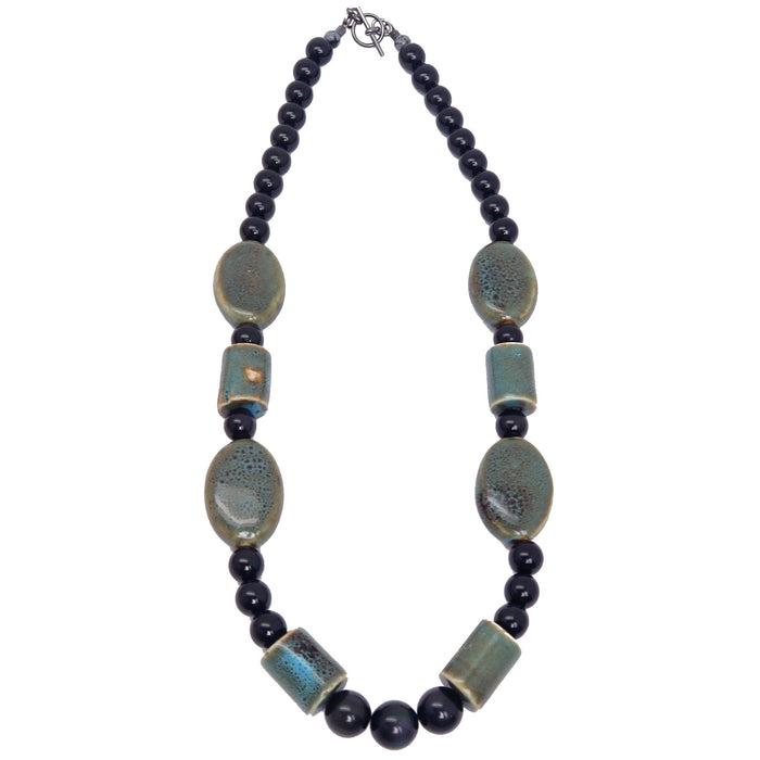 Rainbow Obsidian Necklace Blue Ceramic Relics of the Earth