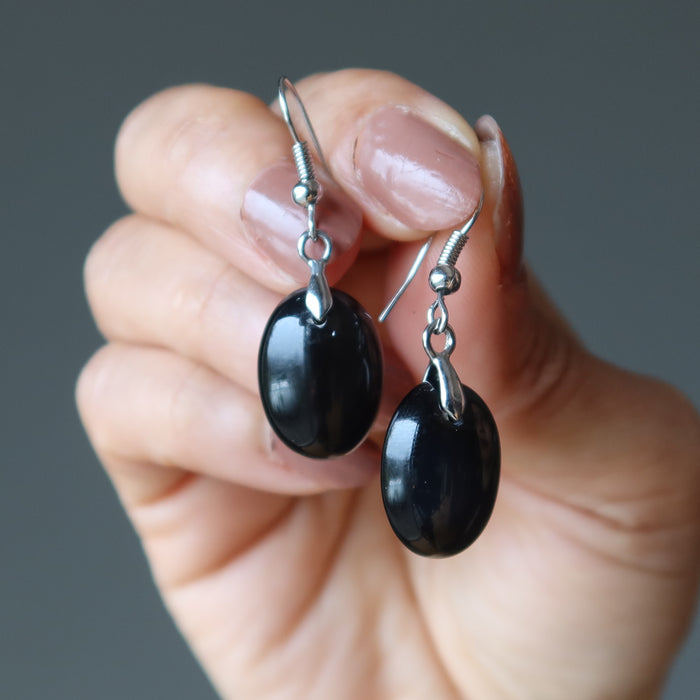 Onyx Earrings Negative Energy Deflector Black Oval Crystal