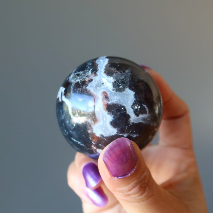 Onyx Sphere Viking Protector Stone Black White Crystal Ball