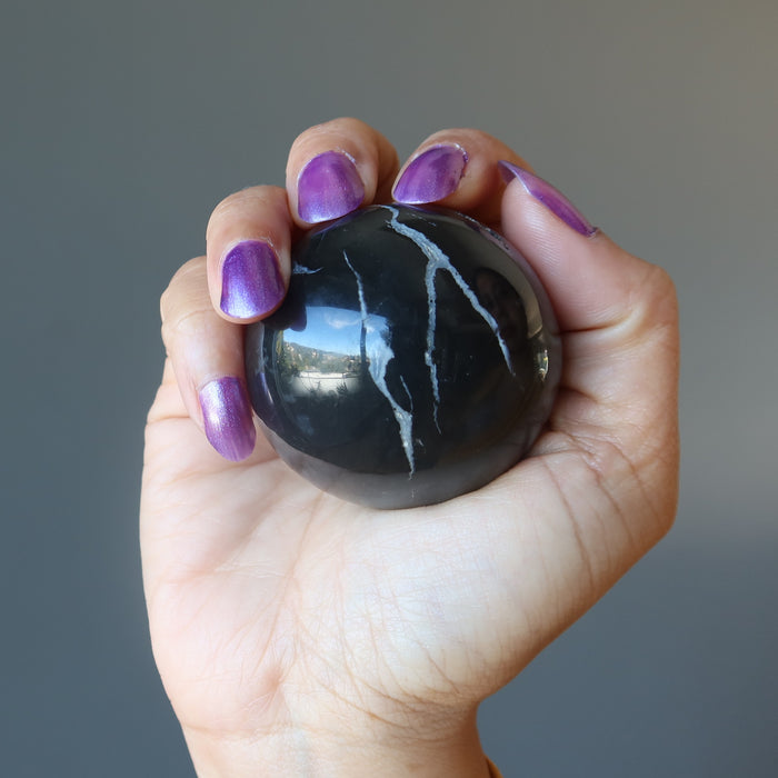 Onyx Sphere Viking Protector Stone Black White Crystal Ball