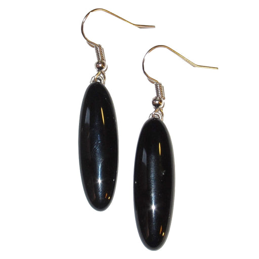 long black oval onyx earrings on silver earwires