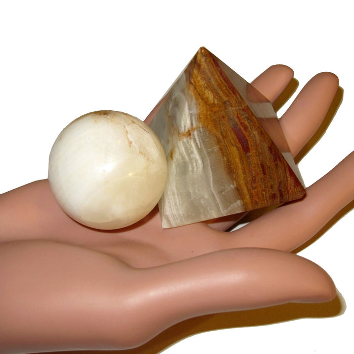 Onyx Solar Plexus Chakra Healing Set Pyramid and Sphere Stones