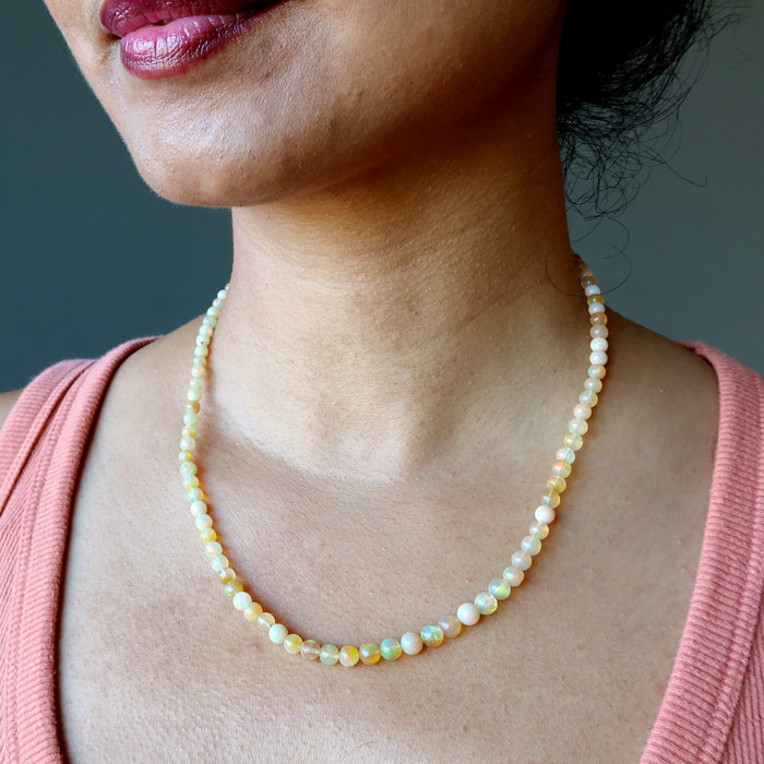 Opal Necklace Sun Goddess Mawu Yellow Ethiopian Fire Gems