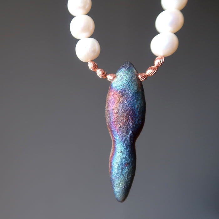 pearl, copper, raku goddess pendant