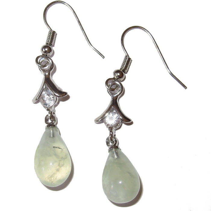 Prehnite Earrings Fresh Green Teardrop Silver Sparkling Crystal