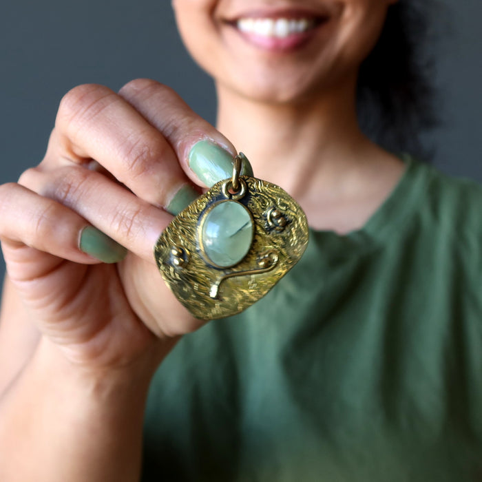 Prehnite Pendant Spark of Joy Green Gemstone Tibetan