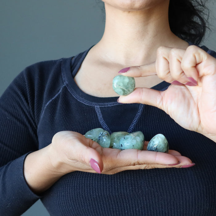 prehnite tumbled stones at heart chakra
