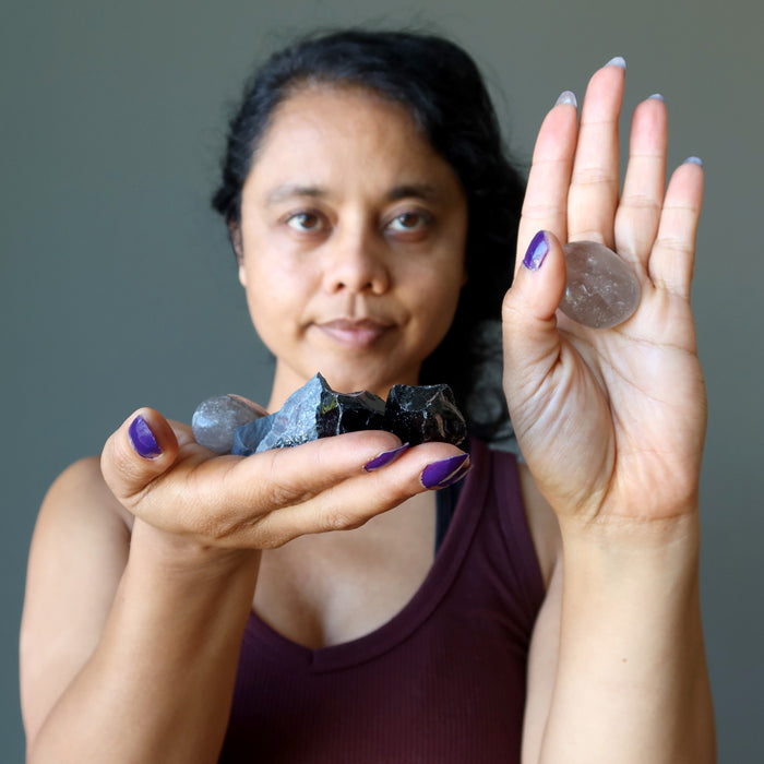 woman holding protection stones 