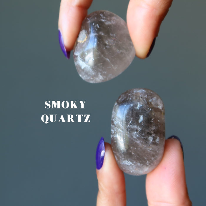 two smoky quartz tumbled stones