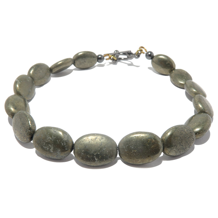 pyrite oval beaded ankle bracelet with gunmetal clasp