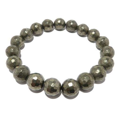 faceted pyrite gemstone beaded stretch bracelet