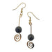 faceted pyrite beads on gold spiral earrings