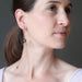 lucia of satin crystals wearing faceted pyrite beads on gold spiral earrings