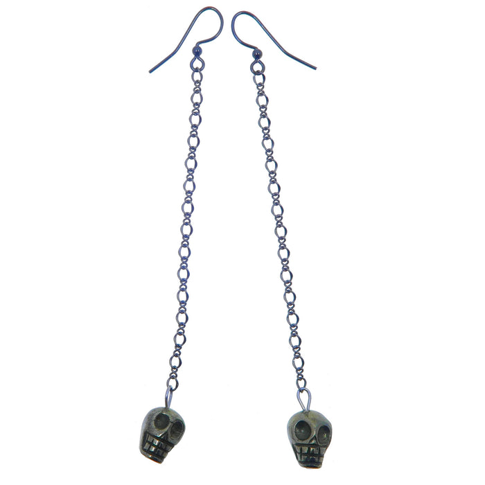 Pyrite Earrings Rocking Fun Skeleton Head Natural Gemstones