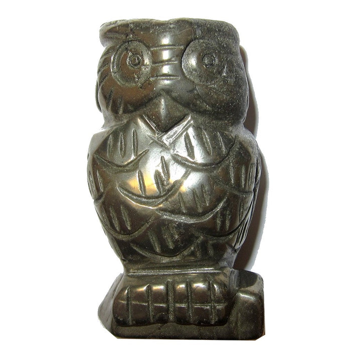 Pyrite Owl Figurine Gold Stone Bird Carved Animal of Wisdom