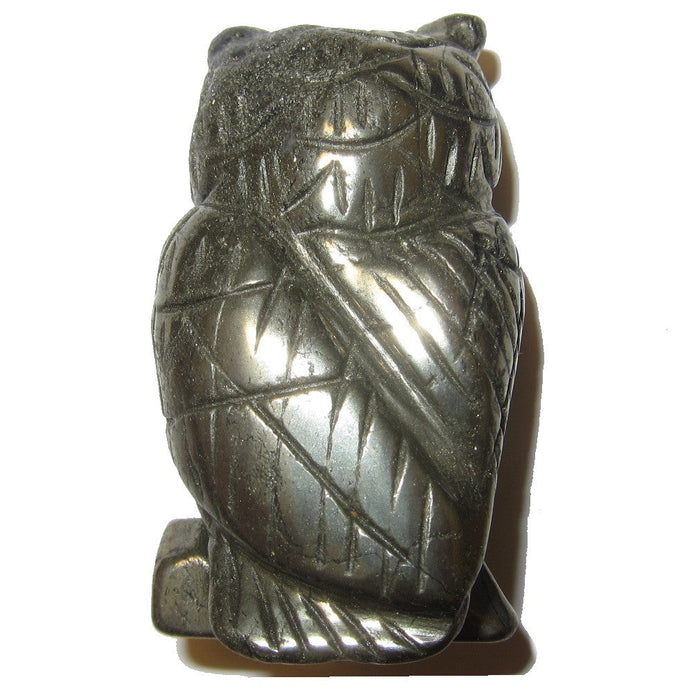 Pyrite Owl Figurine Gold Stone Bird Carved Animal of Wisdom