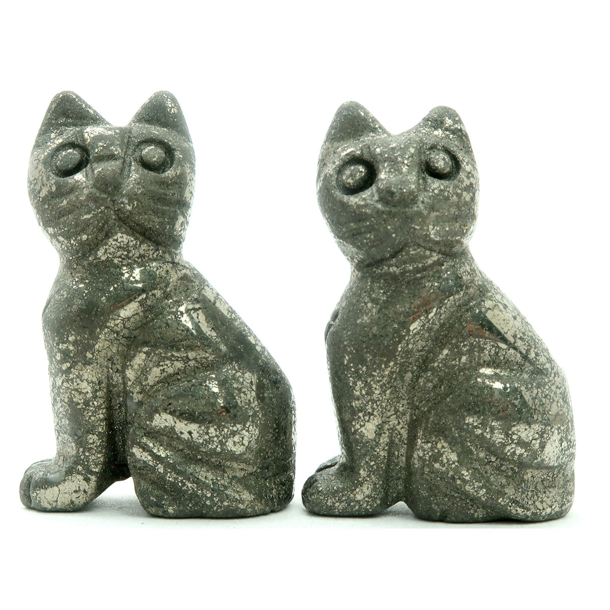 Pyrite Cat Set Gold Carving Stone Protection Pair Spirit Animal — Satin ...