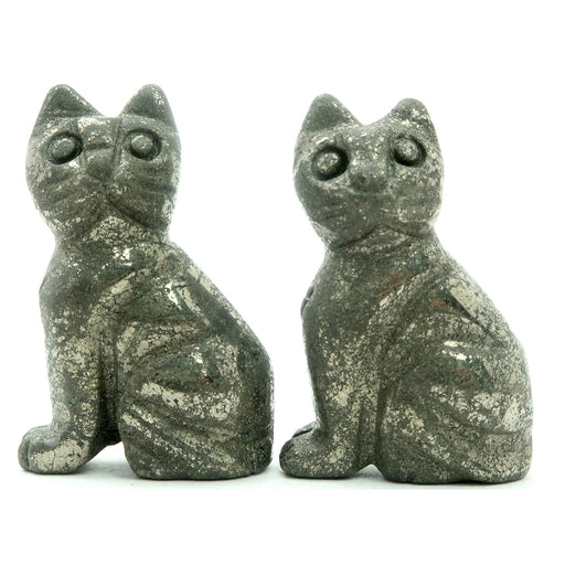 Pyrite Cat Set of 2 Gold Carving Stone Protection Pair Spirit Animal