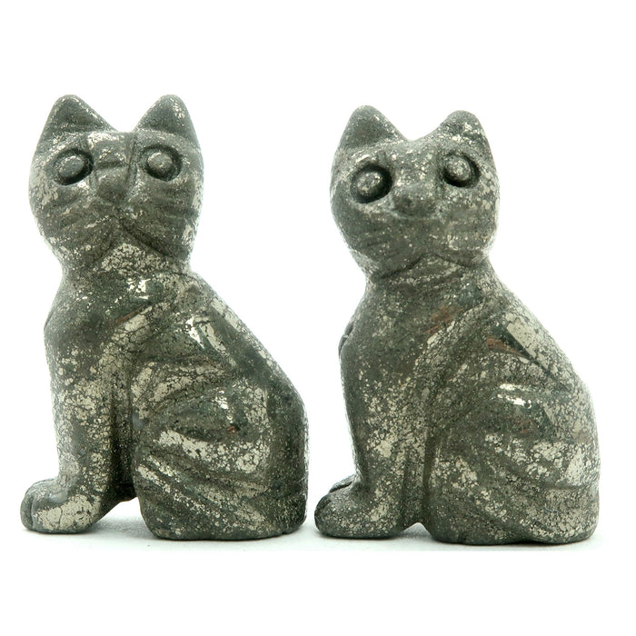 Pyrite Cat Set of 2 Gold Carving Stone Protection Pair Spirit Animal