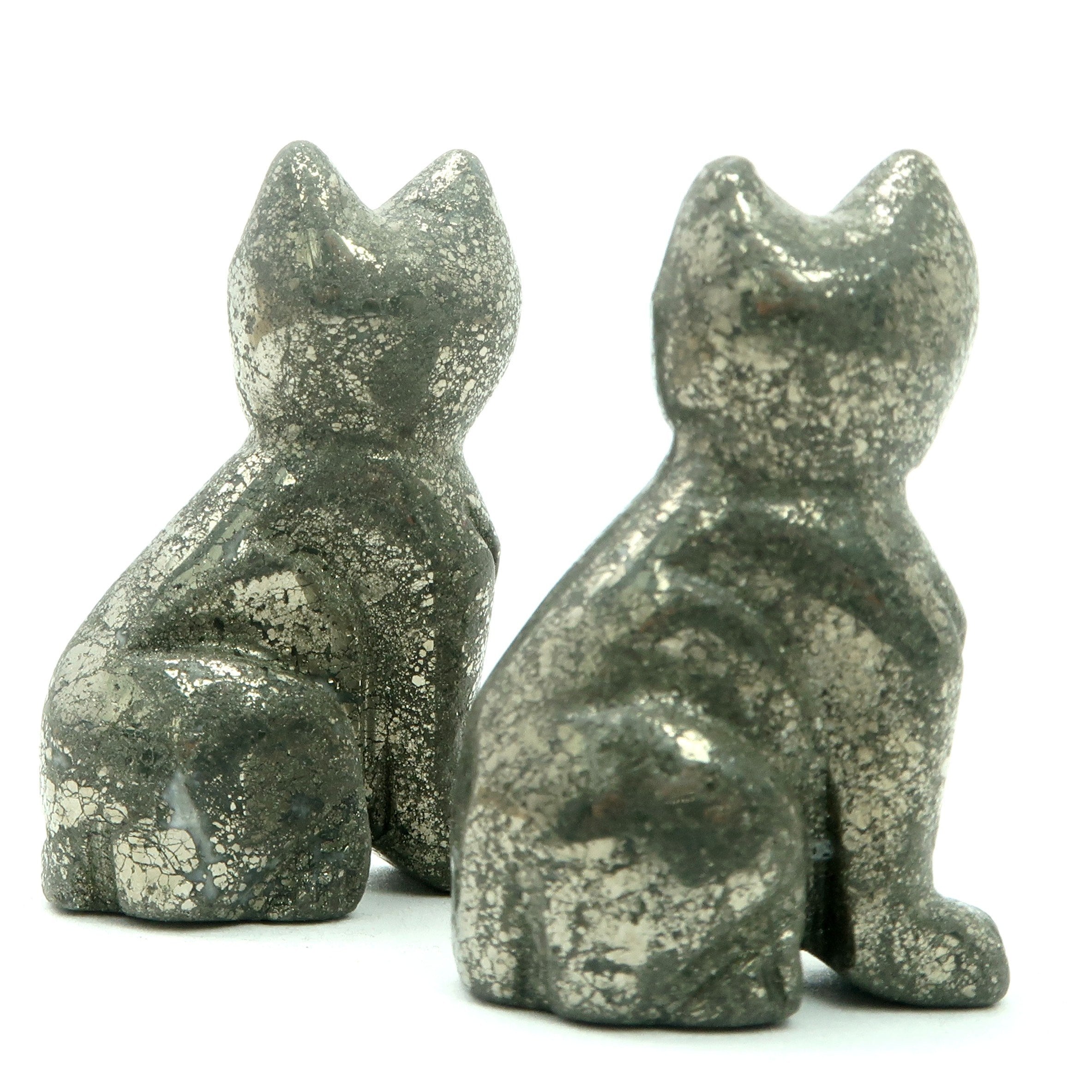Pyrite Cat Set Gold Carving Stone Protection Pair Spirit Animal — Satin ...
