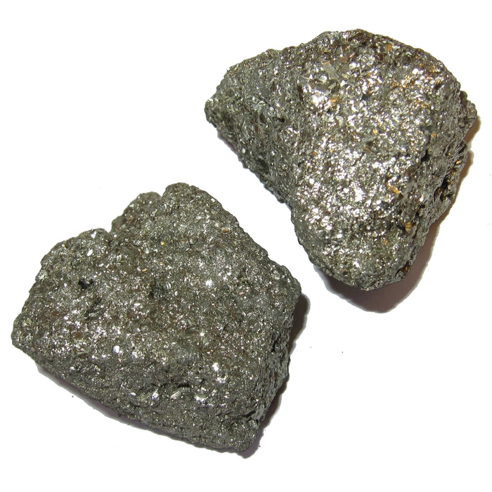 pair of raw golden tone pyrite clusters