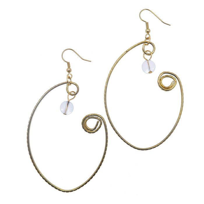 Clear Quartz Wrap of Curved Gold Hoop Earrings 