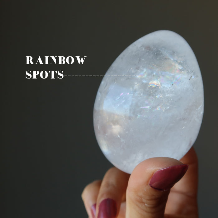 showing rainbow spot on Clear Rainbow Quartz Egg