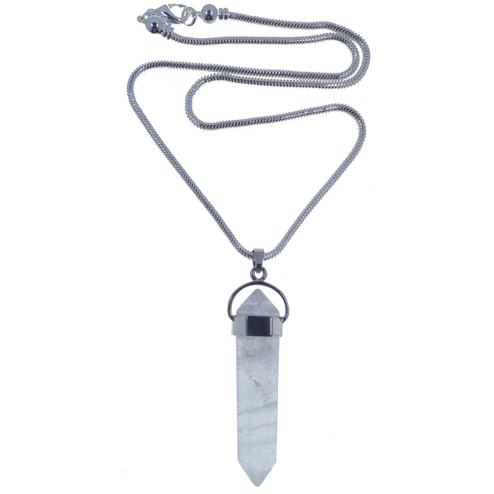 Quartz Clear Necklace Double-Terminated Point Gemstone Healing Silver