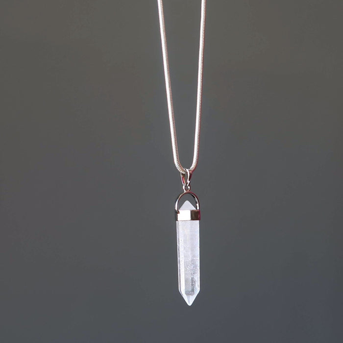 Quartz Clear Necklace Double-Terminated Point Gemstone Healing Silver