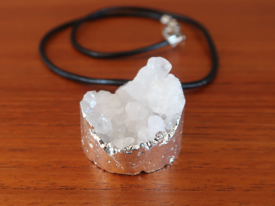 Quartz Clear Necklace Raw White Cluster Sparkling Stone Chunky Leather