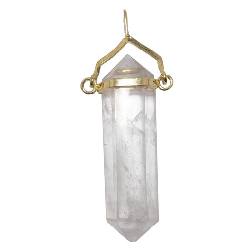 clear quartz double terminated faceted pendant in gold