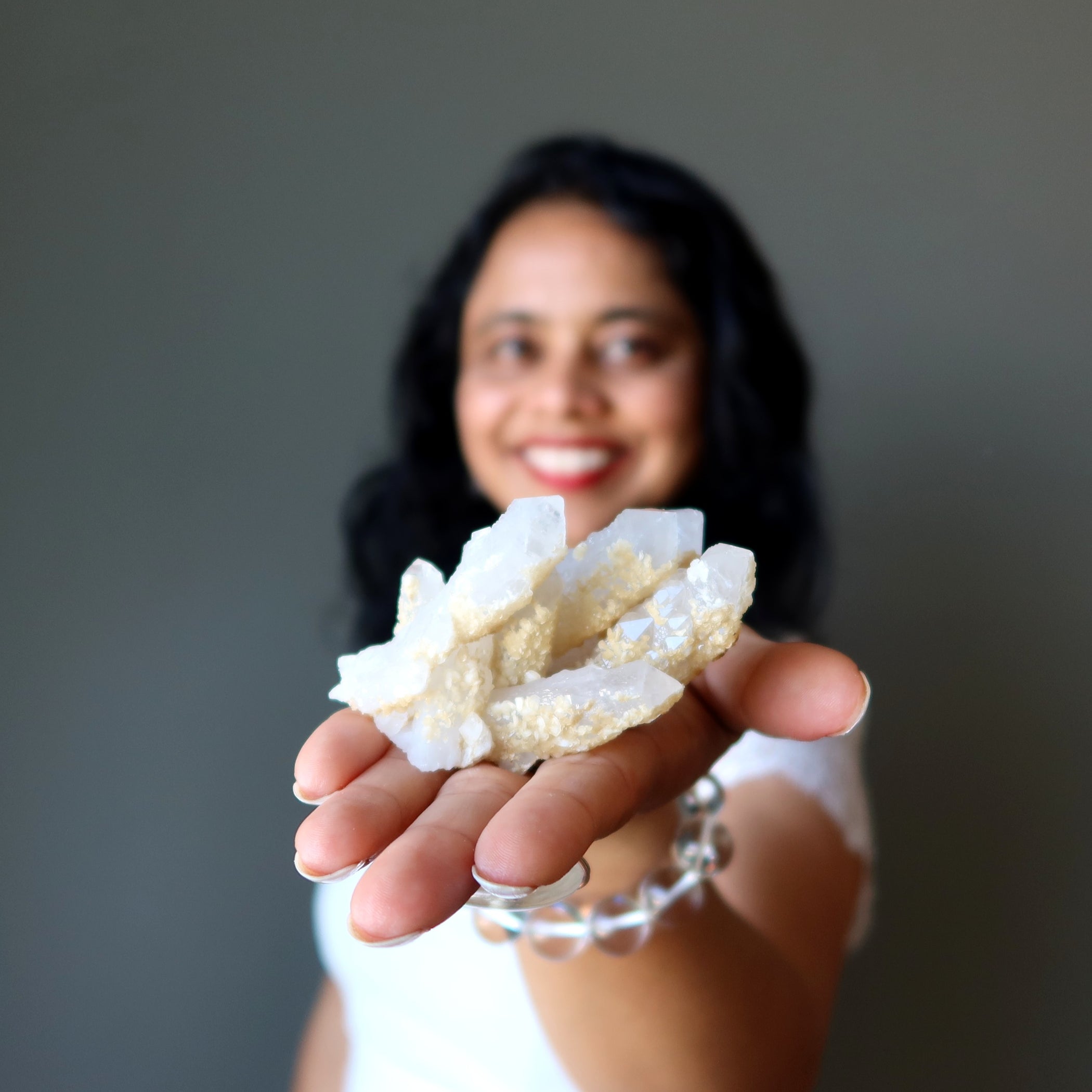 White Quartz Dolomite Cluster Sparkling Cactus Spirit Stone — Satin