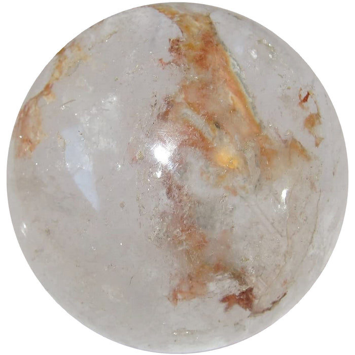 clear quartz sphere with red iron inclusions