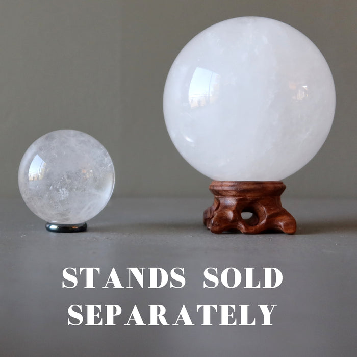 white quartz spheres on stands