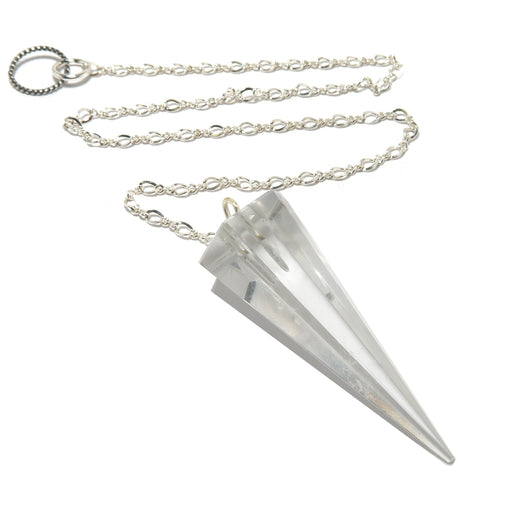 clear faceted quartz point on sterling silver chain pendulum