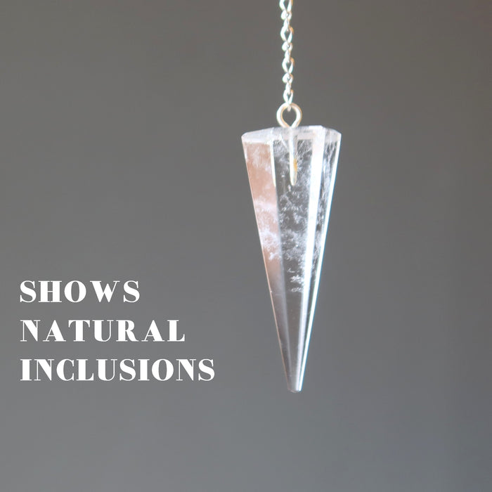 clear quartz pendulum point showing natural inclusions
