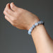 sheila of satin crystals wearing blue rutilated quartz bracelet