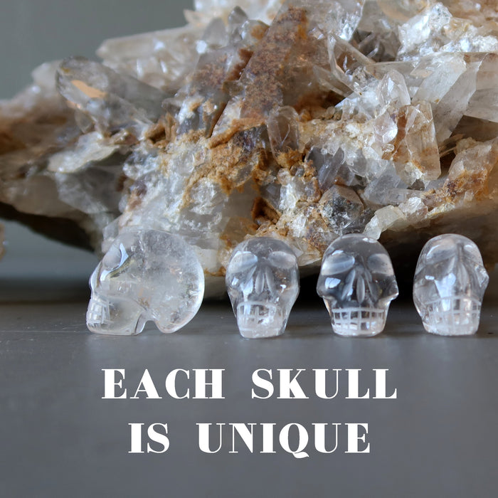 4 unique Clear Quartz Crystal Skulls