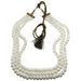 Snow white Quartz round beads strung in 3-strands of necklace on an adjustable tasseled clasp